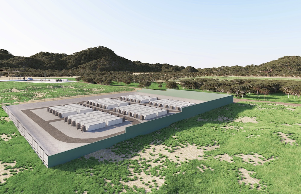 Render of battery storage containers in field